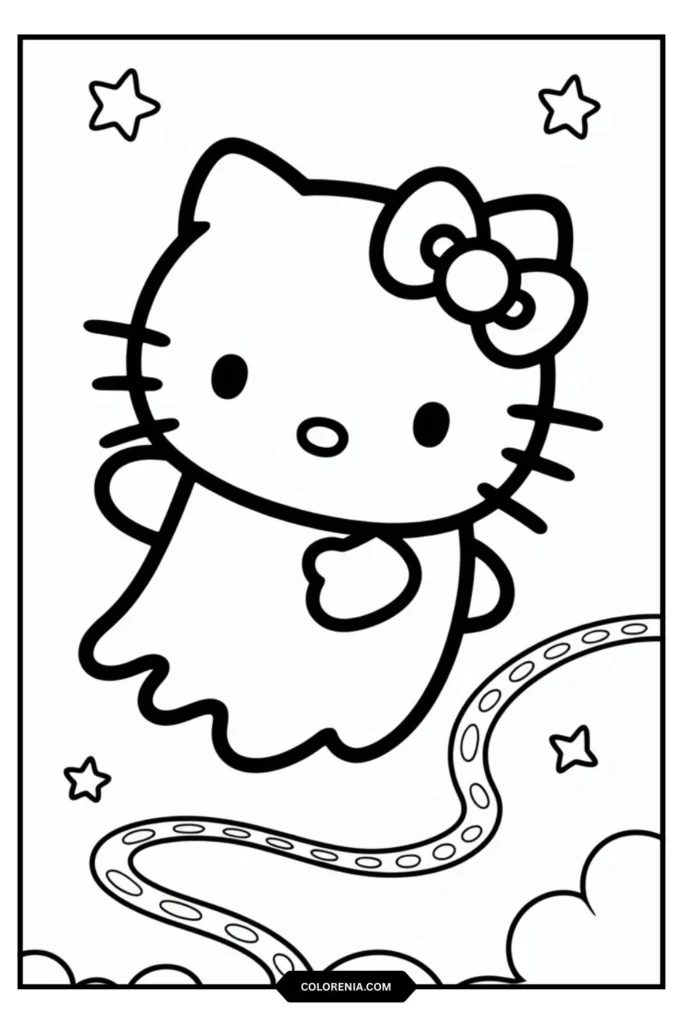 Hello Kitty as a playful ghost dragging a simple chain