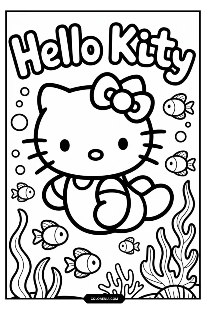 Hello Kitty as friendly sea creature with tentacles or fins