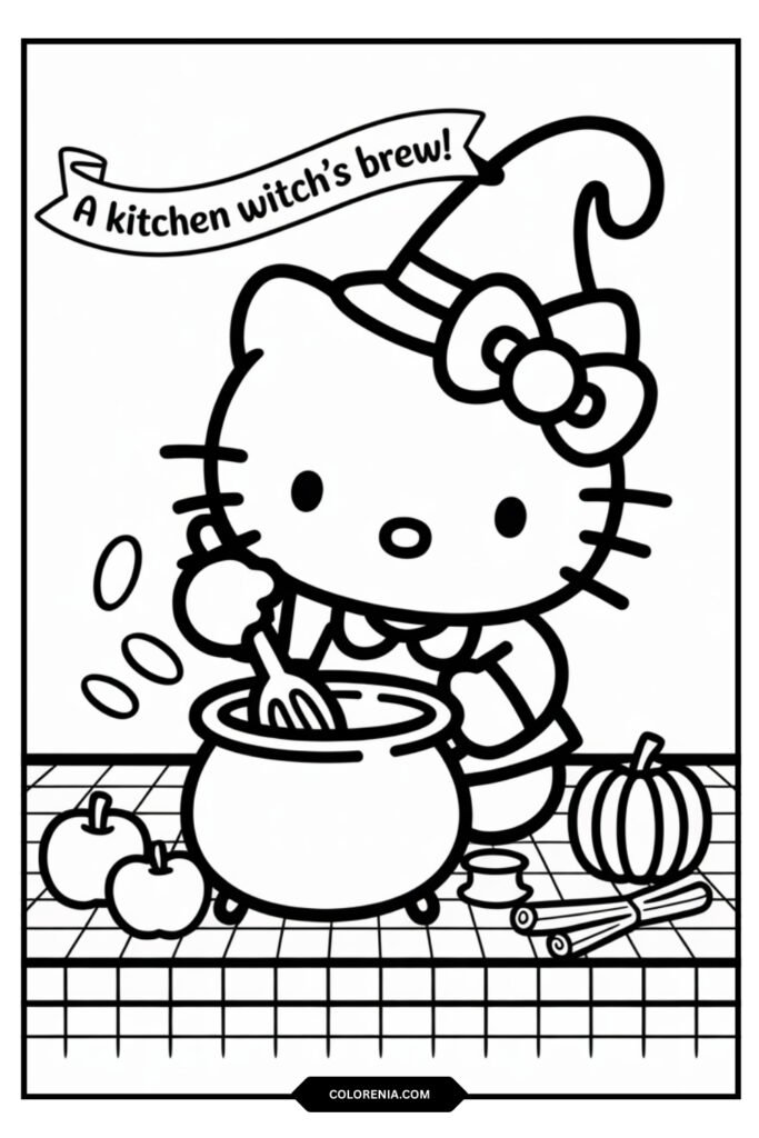 Hello Kitty cooking witch coloring sheet
