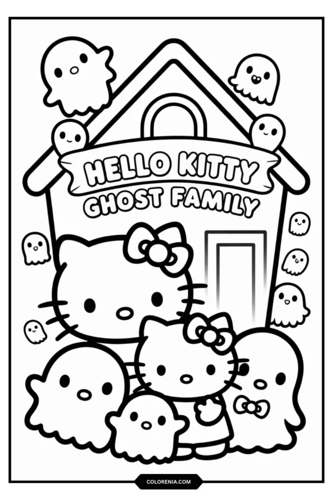 Hello Kitty ghost with ghost family members of different sizes