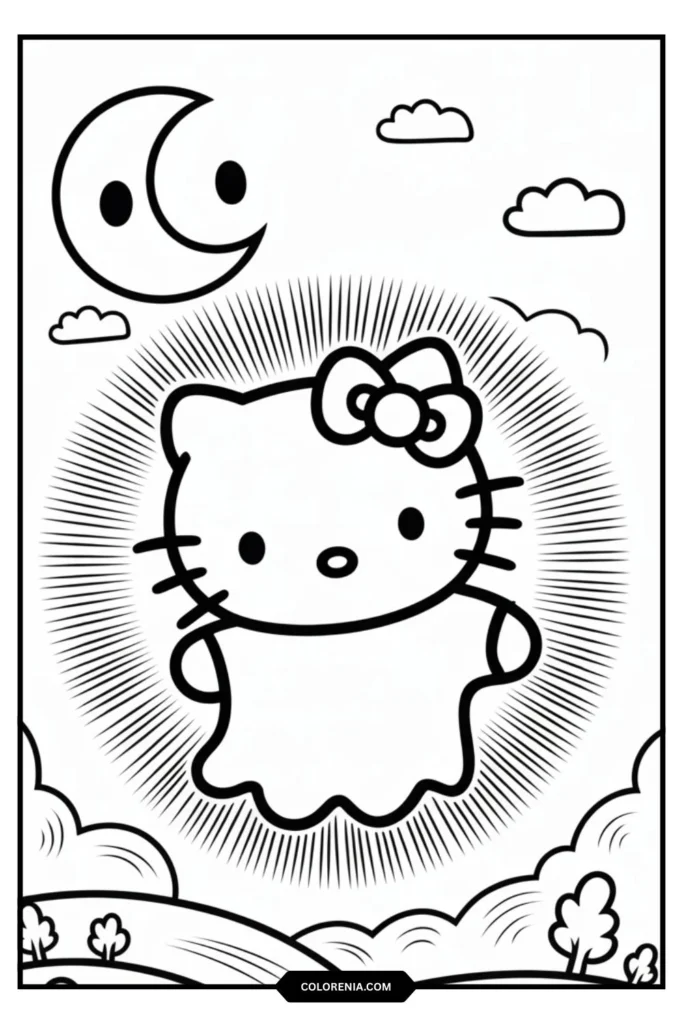 Hello Kitty ghost with radiating light lines around her