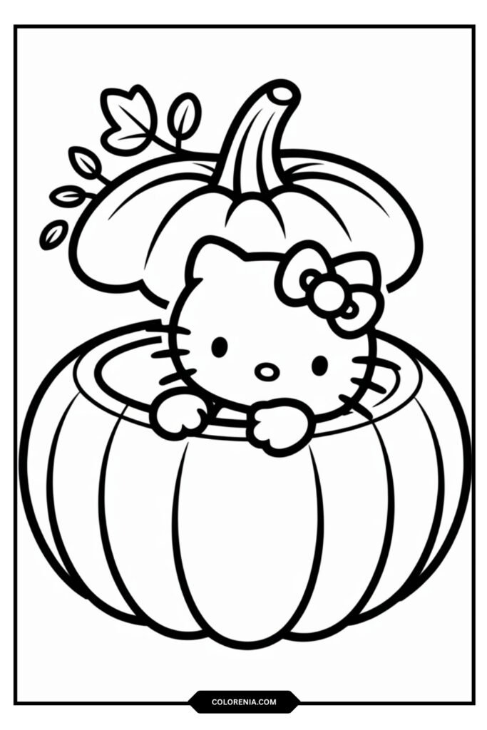 Hello Kitty inside pumpkin coloring sheet