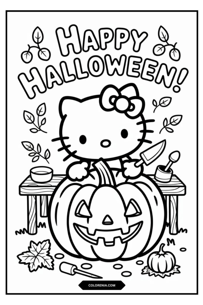 Hello Kitty jack-o-lantern carving coloring page