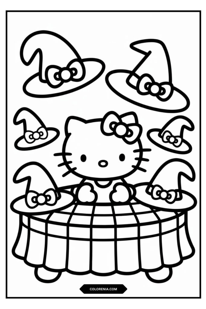 Hello Kitty multiple witch hats coloring