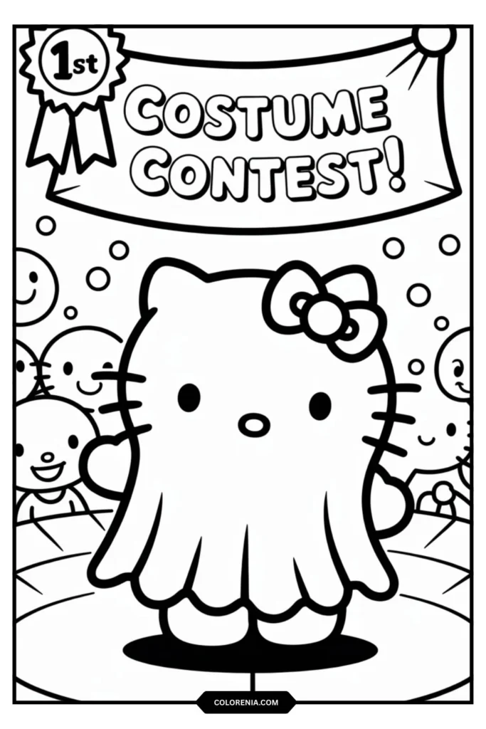 Hello Kitty on simple stage with ribbon_trophy