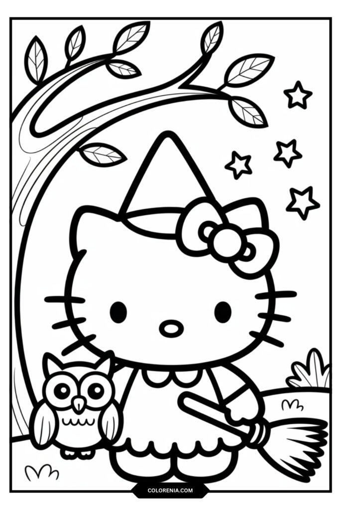 Hello Kitty owl witch companion coloring