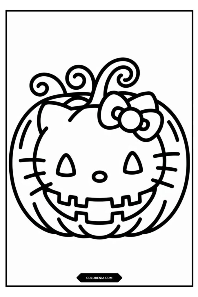 Hello Kitty pumpkin face coloring page