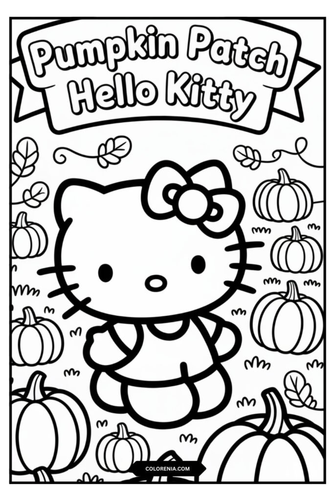 Hello Kitty pumpkin field coloring page
