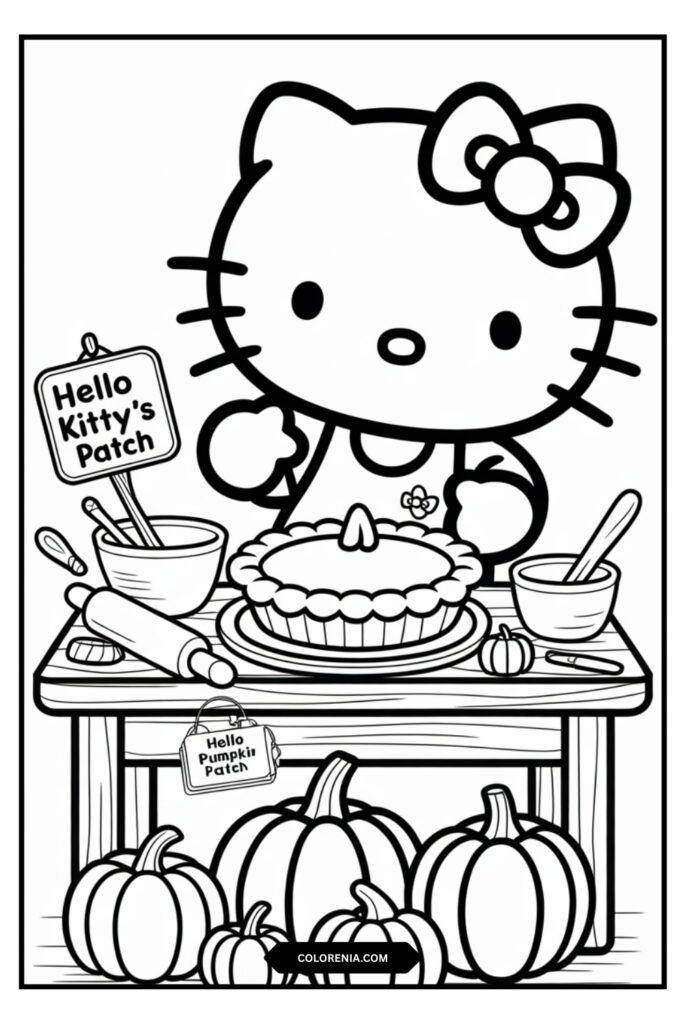 Hello Kitty pumpkin pie coloring sheet
