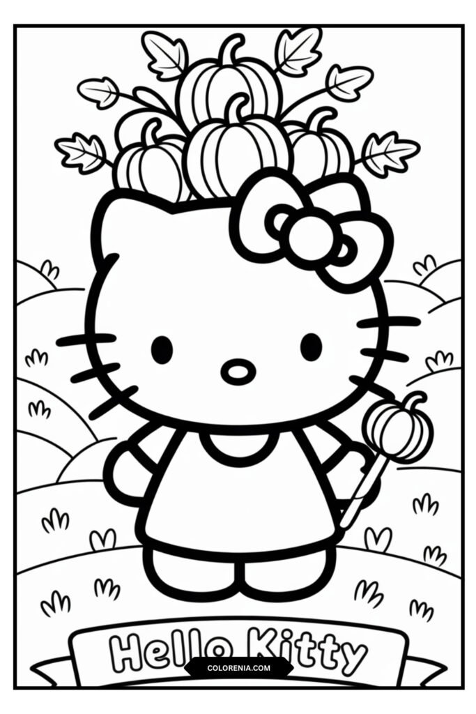 Hello Kitty pumpkin princess coloring page