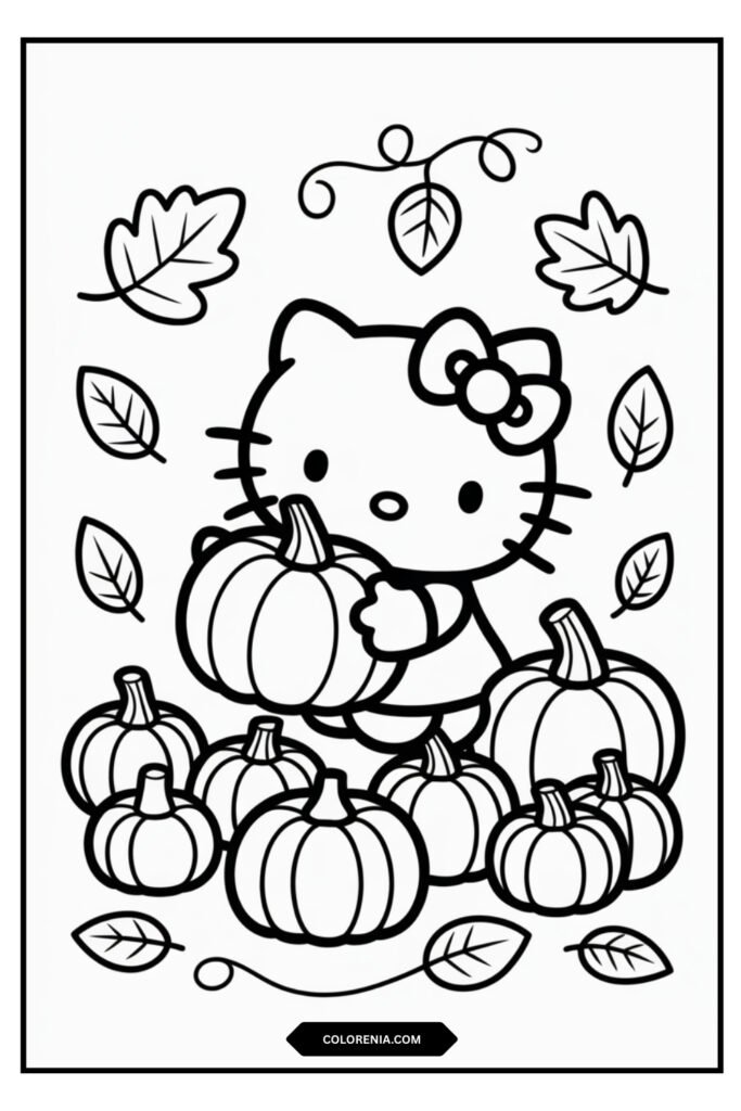 Hello Kitty small pumpkins coloring sheet