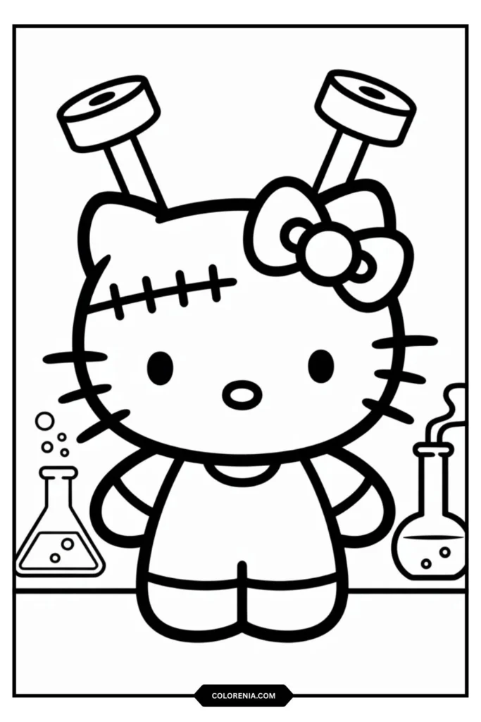 Hello Kitty with bolts on sides of head, stitched appearance
