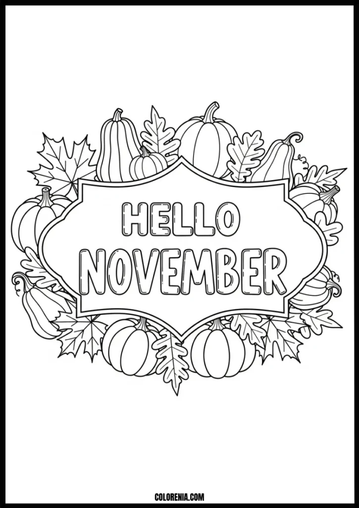 Hello November Pumpkins_and_Fall_Leaves_COLORING_PAGES_for_Kids