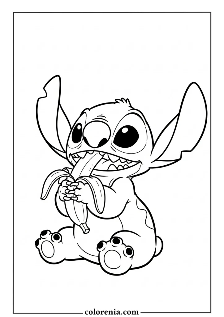 Kawaii Stitch standing happy – printable Disney Stitch coloring sheet for kids