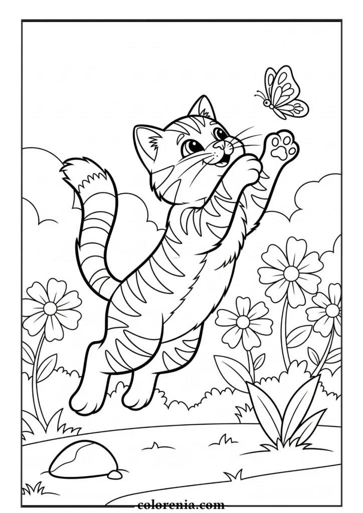 Kitten climbing a tree coloring page