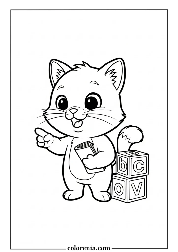 Kitten with gift box coloring pages