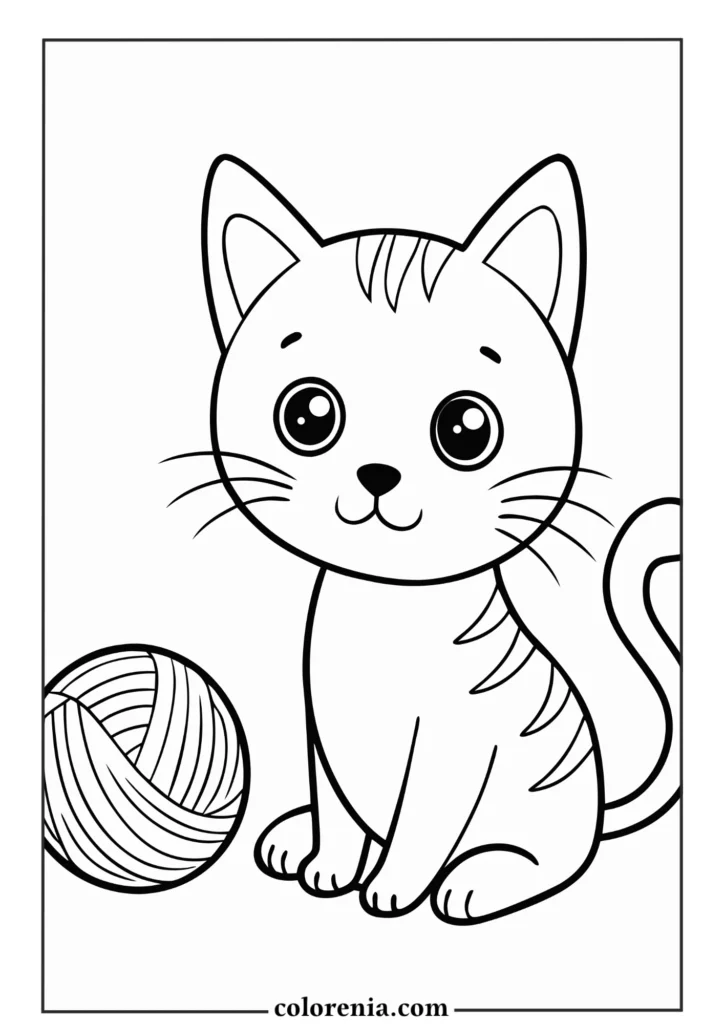 Kitten with yarn ball coloring page