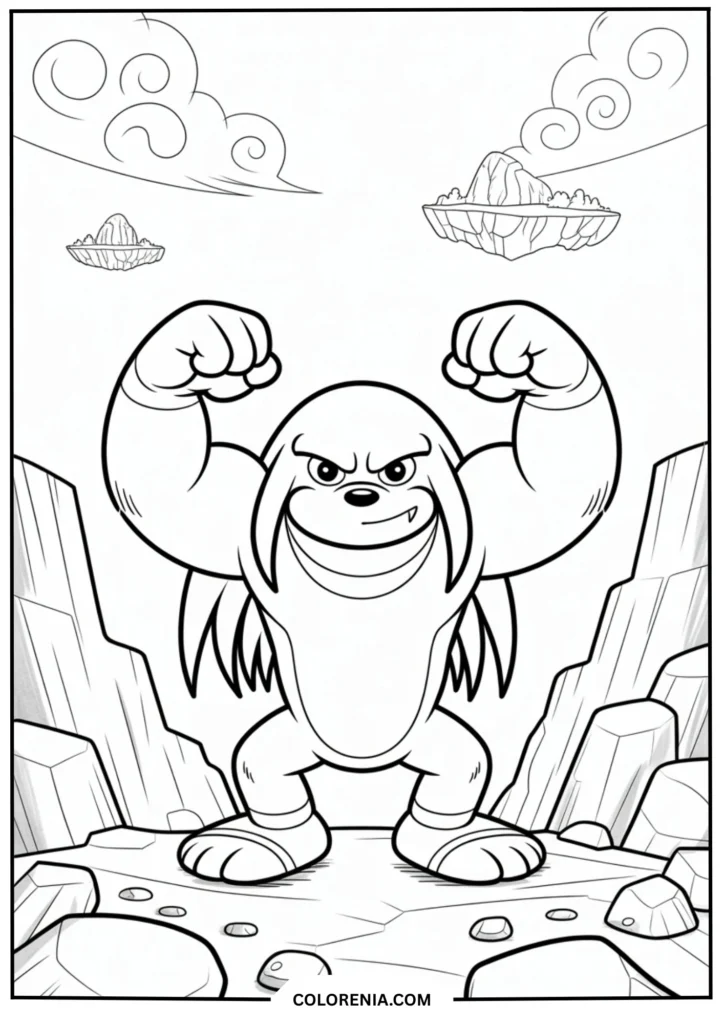 Knuckles showing off his strength with flexed muscles