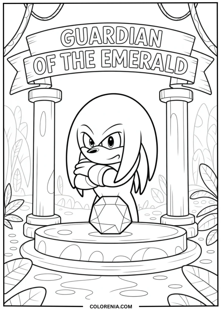 Knuckles standing protectively in front of the large Master Emerald