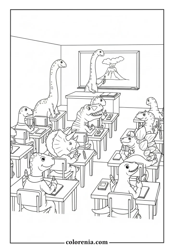Landscape Dinosaur - Environmental dinosaur coloring page, prehistoric nature scene, outdoor dinosaur habitat