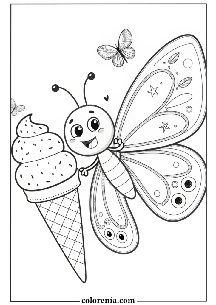 Lovely butterfly coloring printable with clouds.