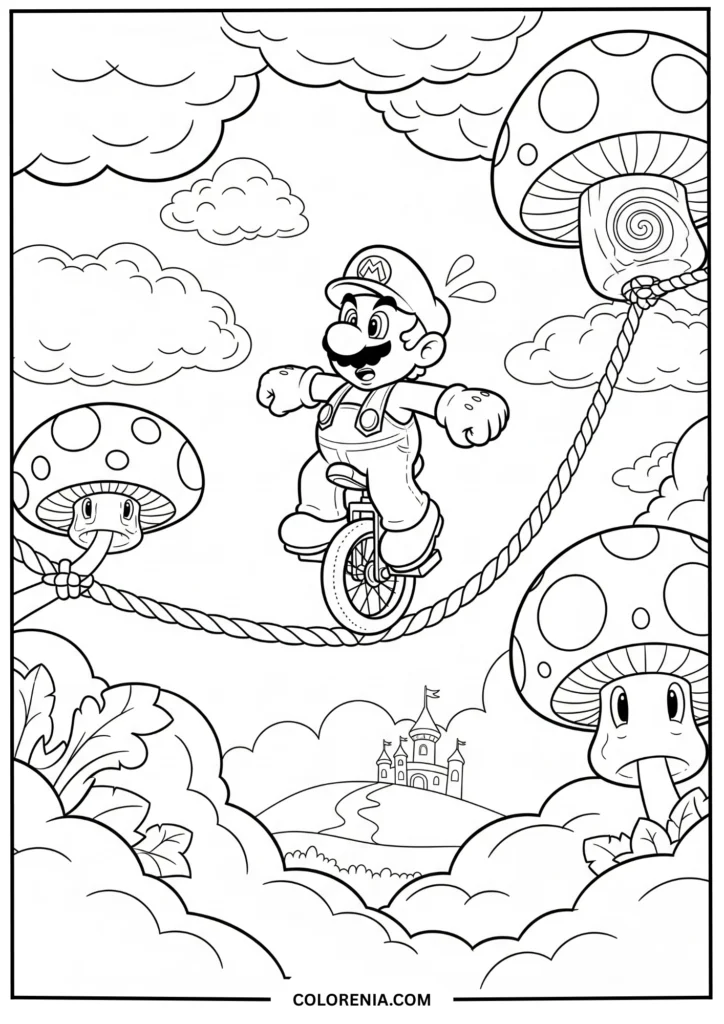 Mario Balancing on a Tightrope in Mushroom Kingdom