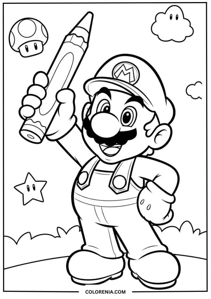 Mario Holding Giant Pencil on Star Platform