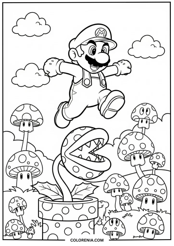 Mario Leaping Over a Giant Piranha Plant