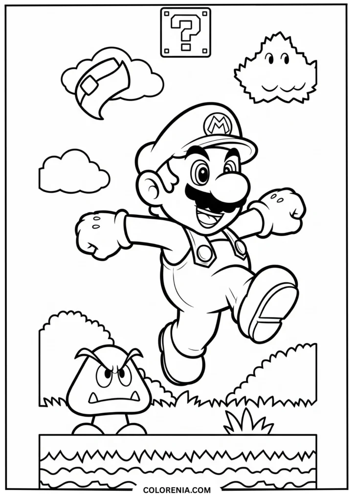 Mario Leaping Over a Goomba