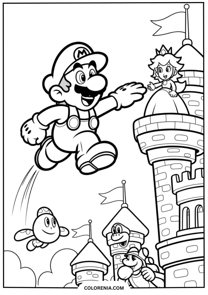 Mario Leaping to Save Princess Peach