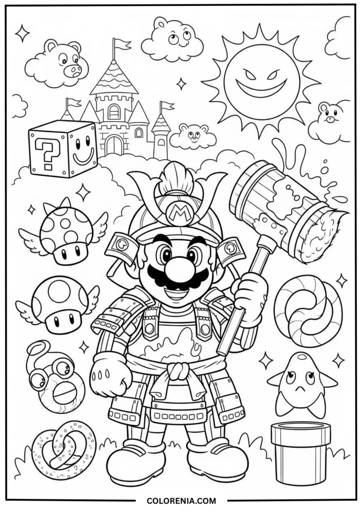 Mario in Samurai Armor Holding Hammer