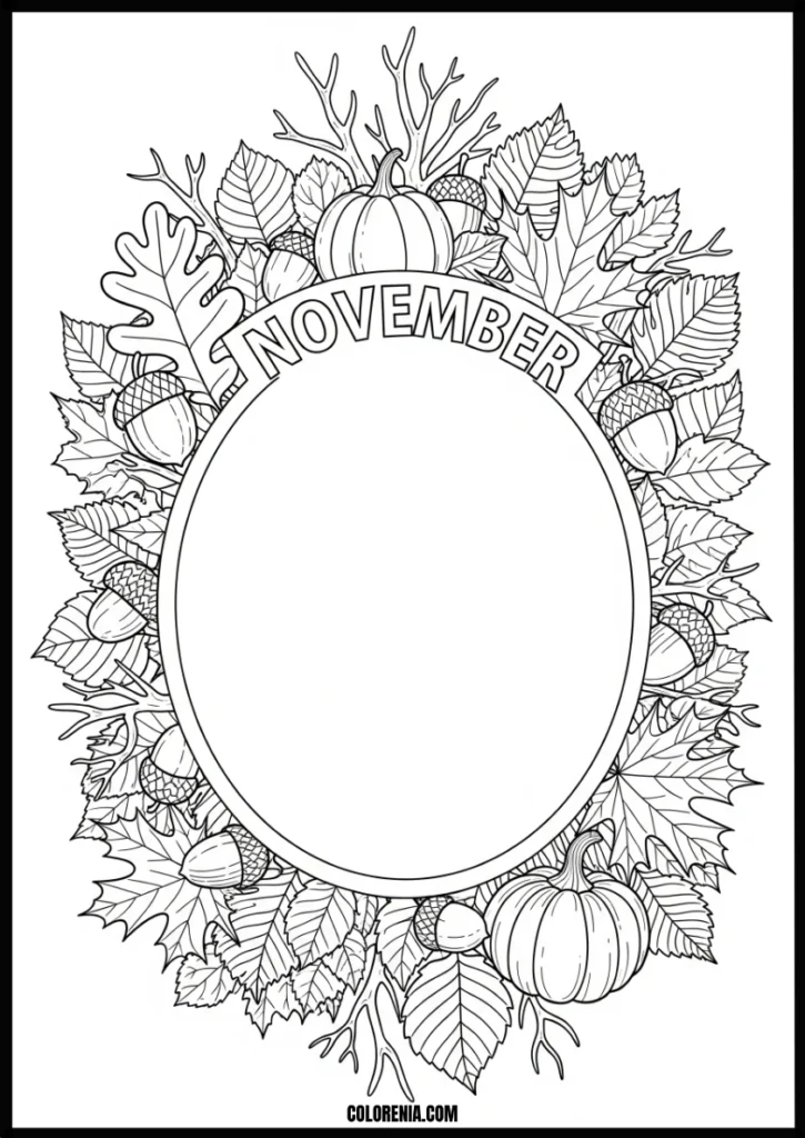 November_Autumn_Leaves_and_Pumpkins_Coloring_Page