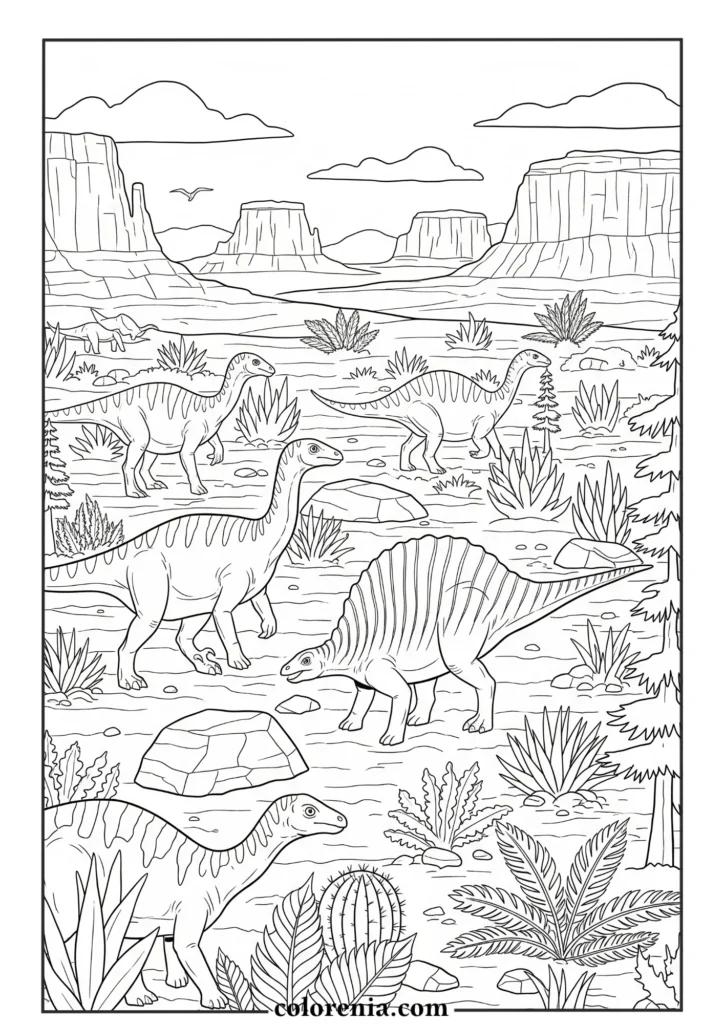 Outlined Dinosaur - Border dinosaur coloring page, framed prehistoric creature, structured dinosaur art