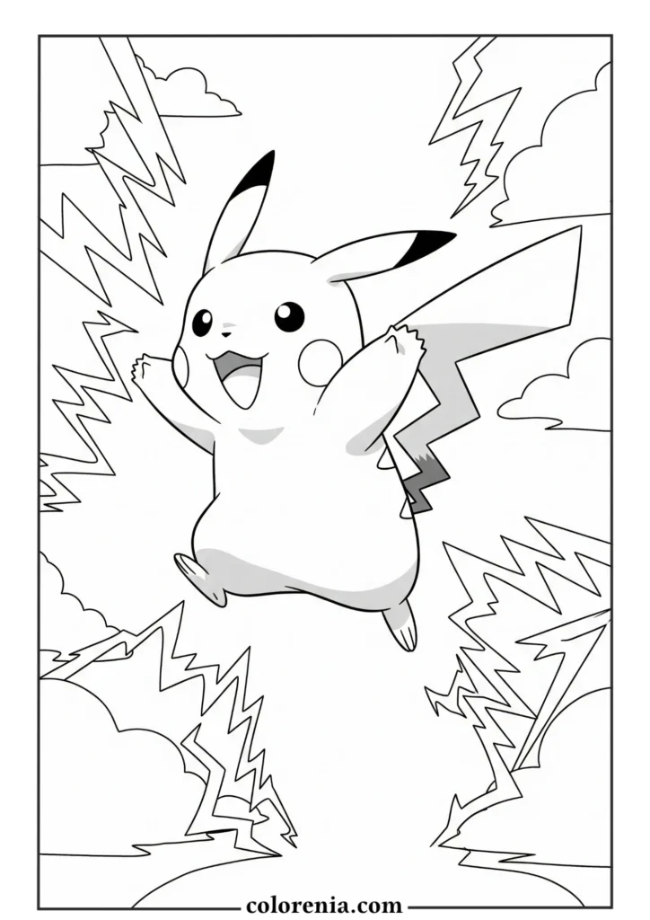 Pikachu climbing a tree – easy pokemon coloring page.