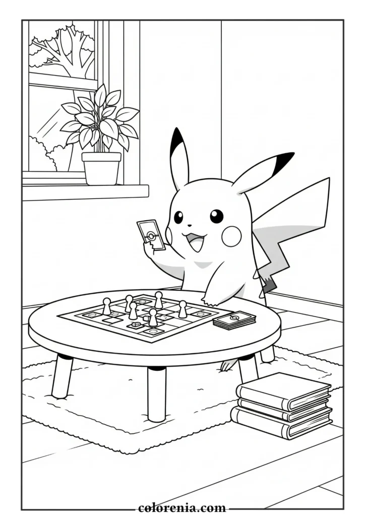 Pikachu climbing a tree – easy pokemon coloring page.