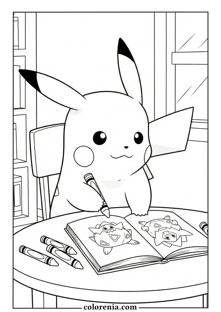 Pikachu drawing and coloring – easy pokemon page for kids.