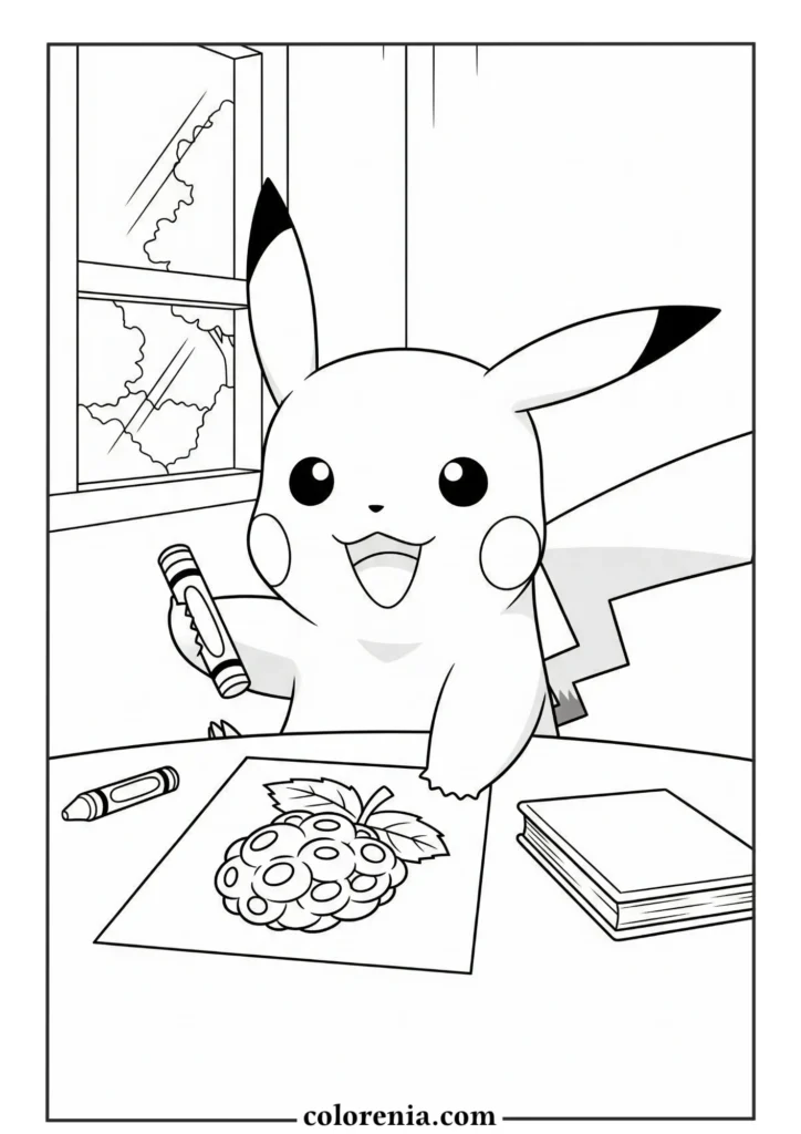 Pikachu eating – printable pokemon coloring page.