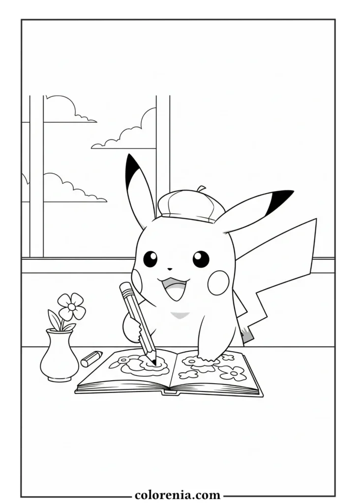 Pikachu playing outside – pokemon coloring fun.