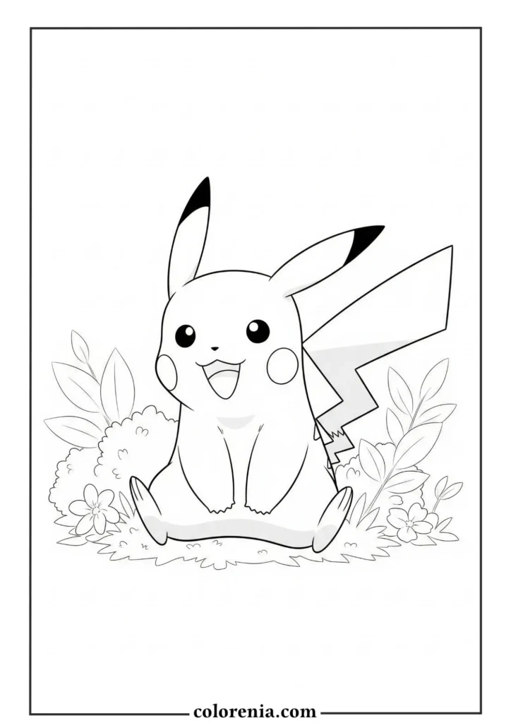 Pikachu sitting calmly – cute pokemon coloring sheet.