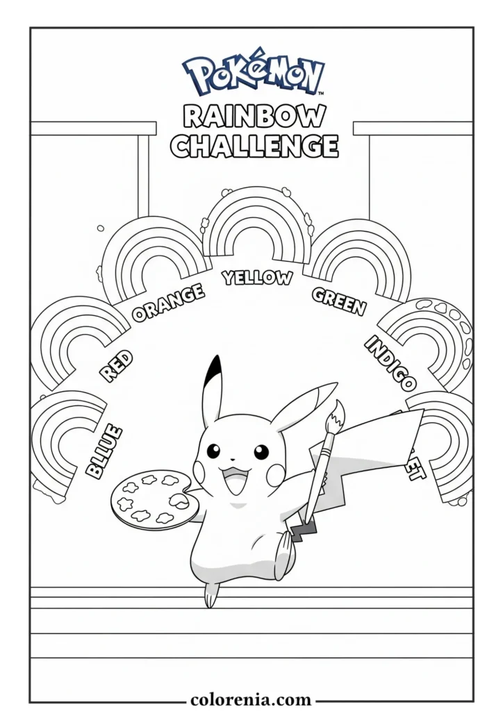 Pikachu surrounded by friends – fun pokemon coloring page.