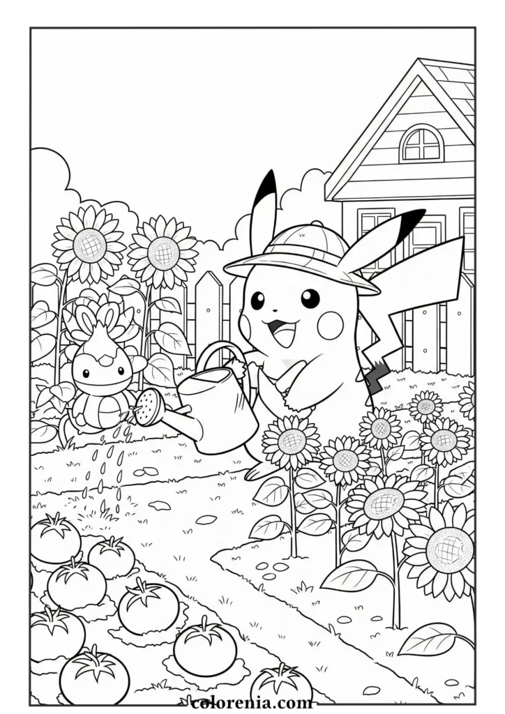 Pikachu walking home – pokemon coloring page for kids.