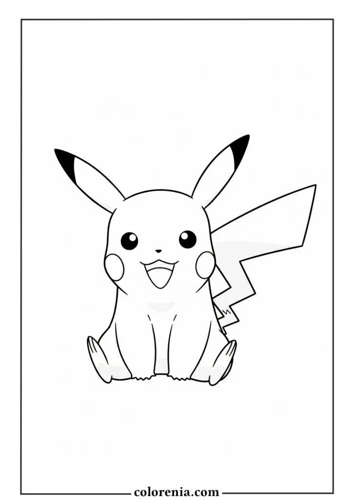Pikachu waving coloring page – pokemon drawing for kids.