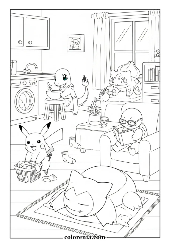 Pikachu with books – cute pokemon coloring page.
