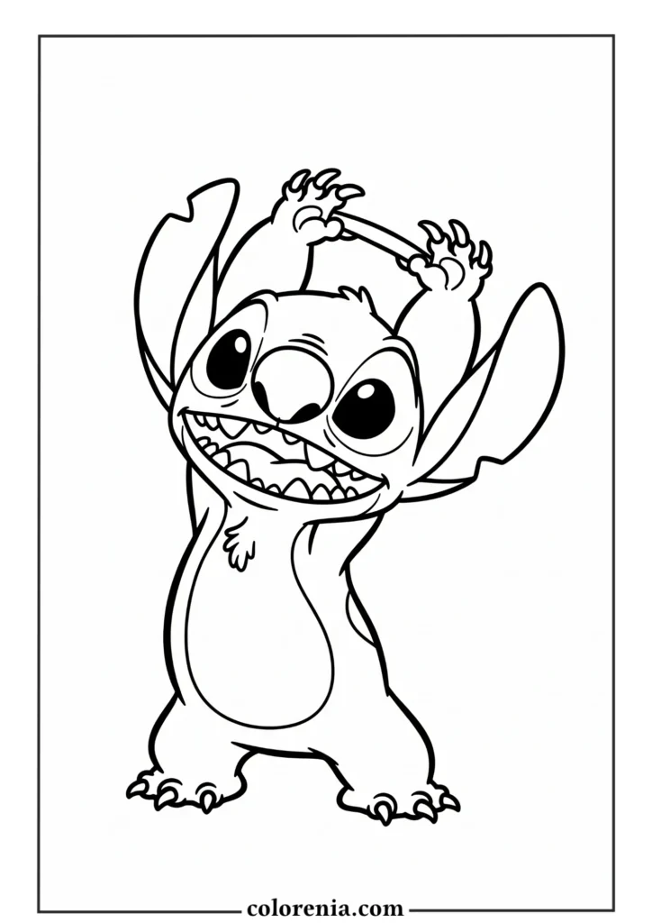 Playful Stitch waving hello – simple and free Disney coloring printable.