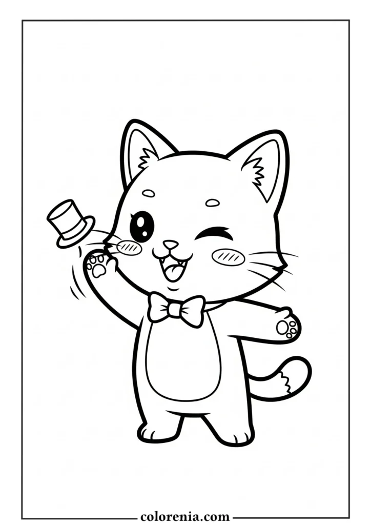 Playful cat waving coloring pages