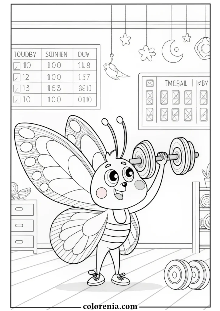 Printable butterfly coloring page with garden theme.