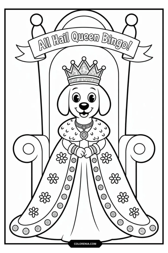 Queen Bingo's Royal Reign Coloring Page
