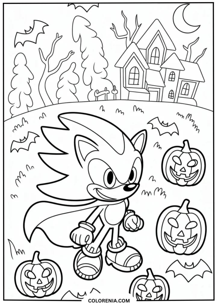 Shadow in spooky Halloween setting with jack-o'-lanterns