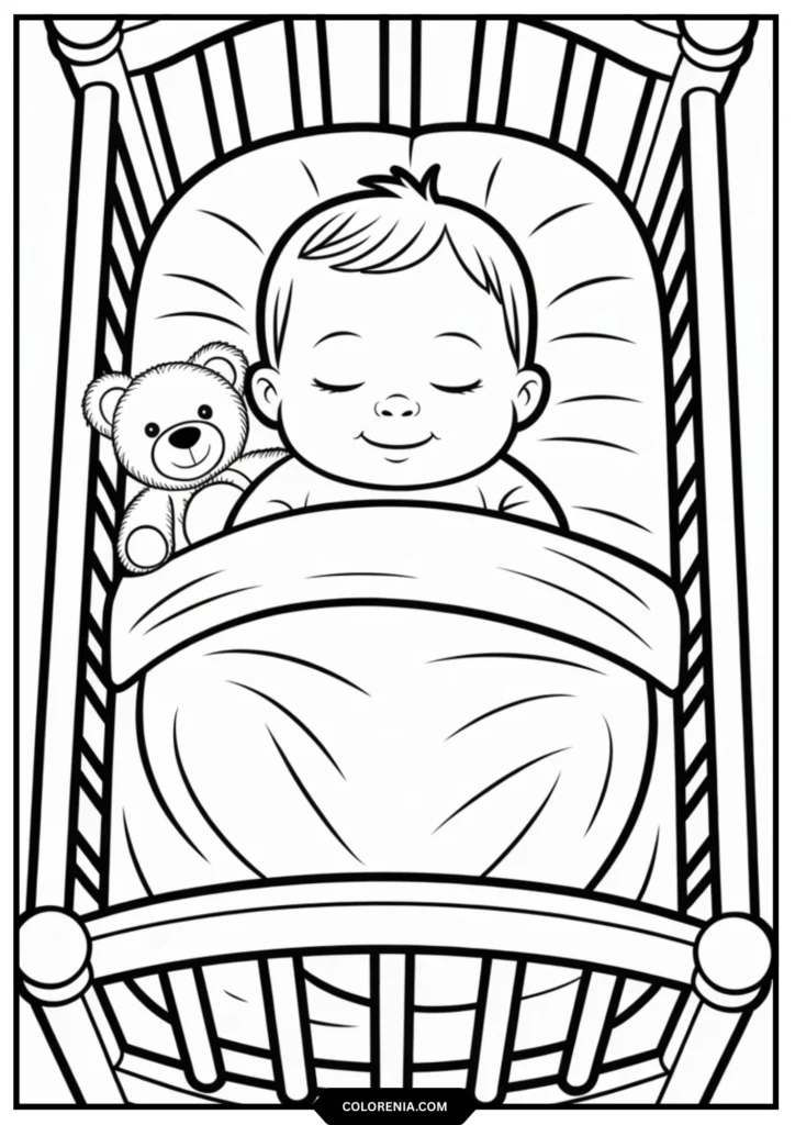 Sleeping Baby – Peaceful Crib Scene Coloring Page
