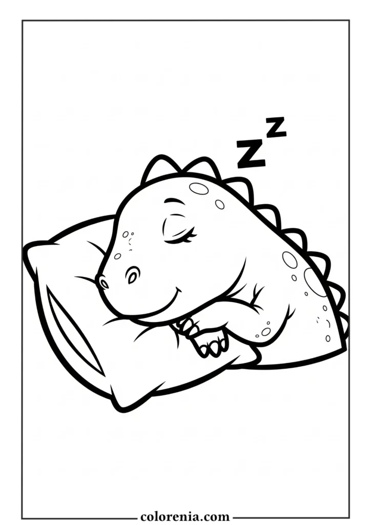 Sleeping Dinosaur - Resting dinosaur coloring page, peaceful prehistoric creature, bedtime dinosaur drawing